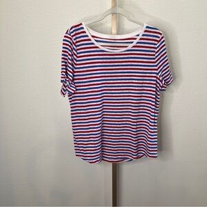 Talbots Womens Linen Blend TopStriped Short Sleeve Red White Blue L
